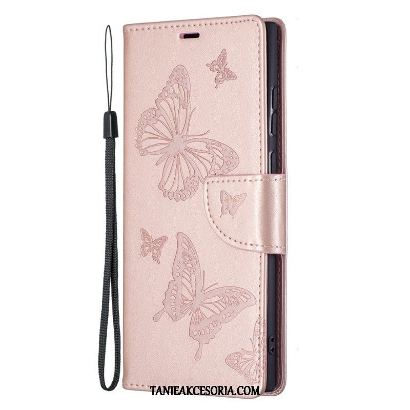 Etui Folio do Samsung Galaxy S22 Ultra 5G Motyle W Locie Z Smyczą