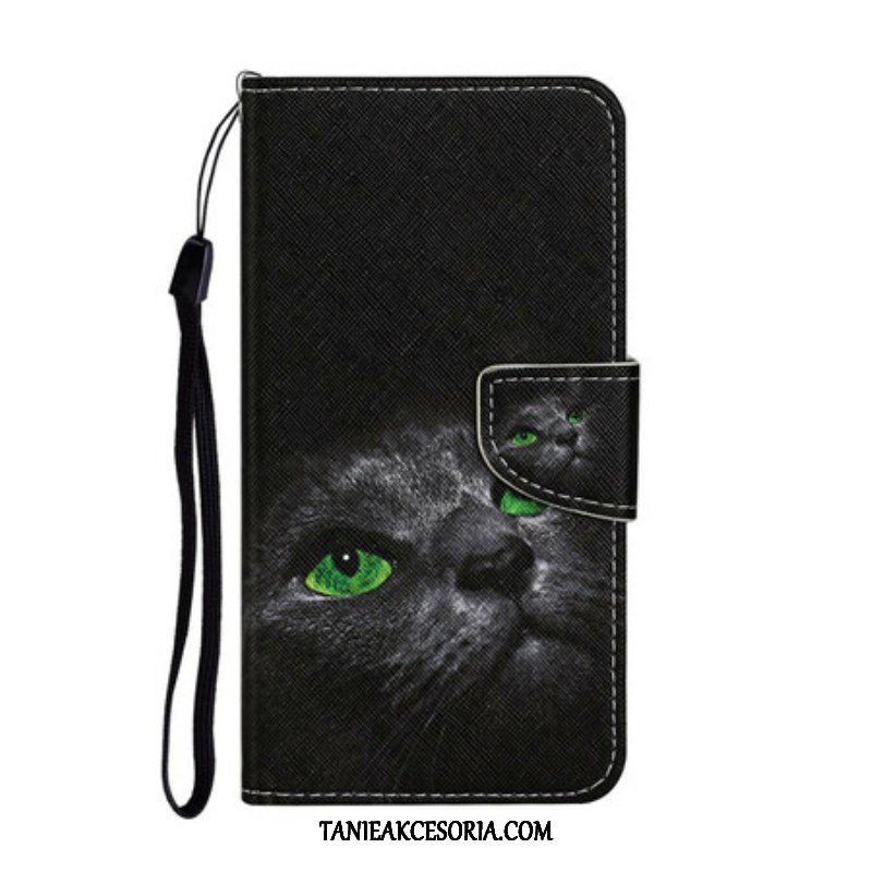 Etui Folio do iPhone 13 Pro Zielone Kocie Oczy Ze Smyczą