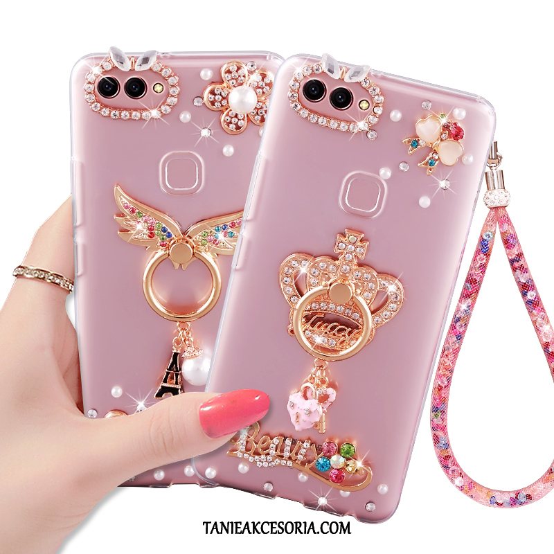 Etui Huawei P Smart Wspornik Z Kryształkami Rhinestone, Futerał Huawei P Smart Różowe Telefon Komórkowy Wisząca Szyja