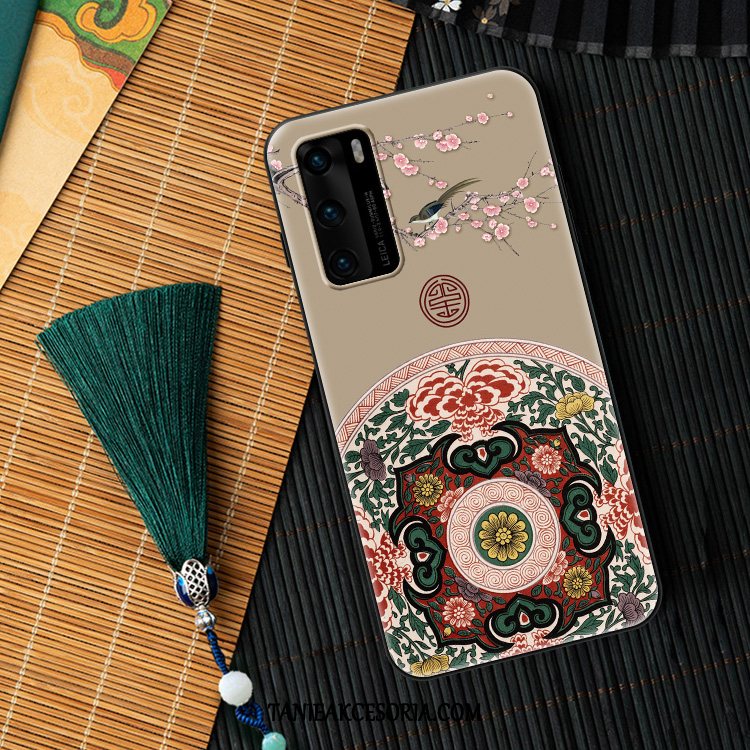 Etui Huawei P40 Modna Marka Anti-fall Nubuku, Pokrowce Huawei P40 Cienkie Chiński Styl Nowy Beige Farbe