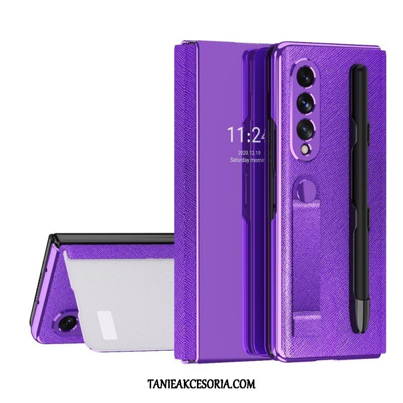 Etui Na Telefon do Samsung Galaxy Z Fold 3 5G Etui Folio Lustrzany Uchwyt Na Długopis I Pasek