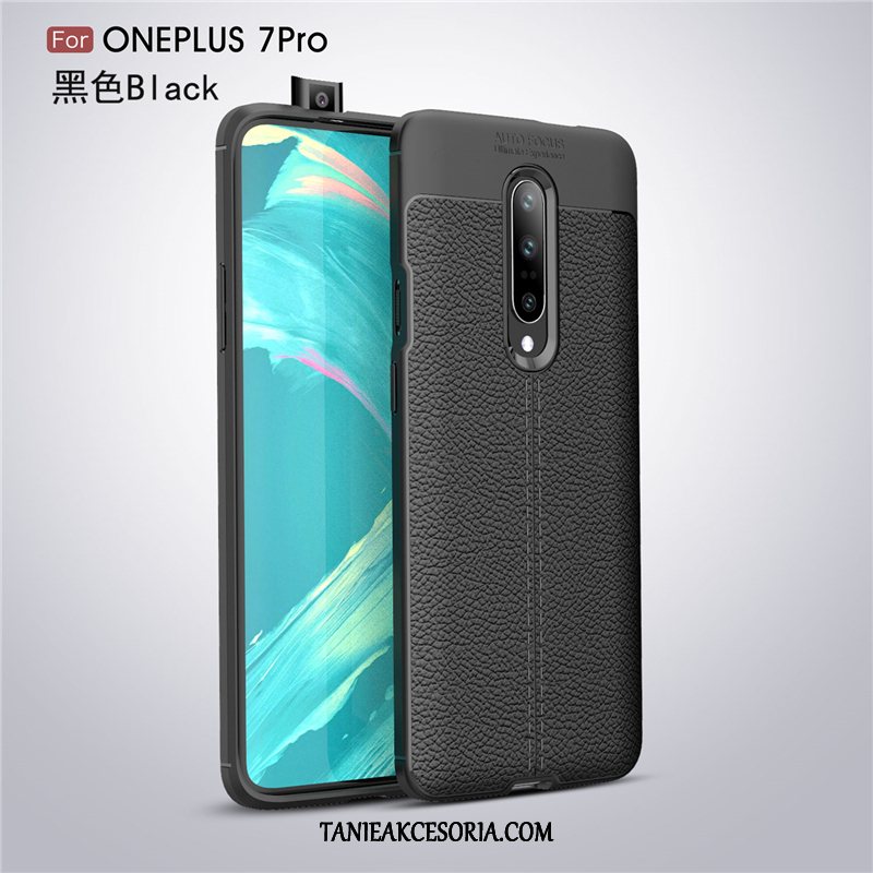 Etui Oneplus 7 Pro Telefon Komórkowy Litchi Silikonowe, Obudowa Oneplus 7 Pro Miękki Moda Czarny