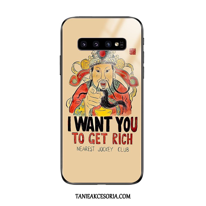 Etui Samsung Galaxy S10 Gwiazda Miękki Telefon Komórkowy, Futerał Samsung Galaxy S10 Szkło Chiński Styl Bóg Bogactwa Beige