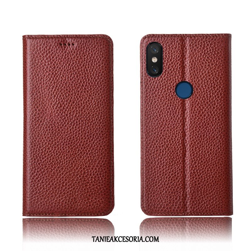 Etui Xiaomi Mi 8 Miękki Prawdziwa Skóra Ochraniacz, Futerał Xiaomi Mi 8 Litchi Wzór Skórzany Braun Beige