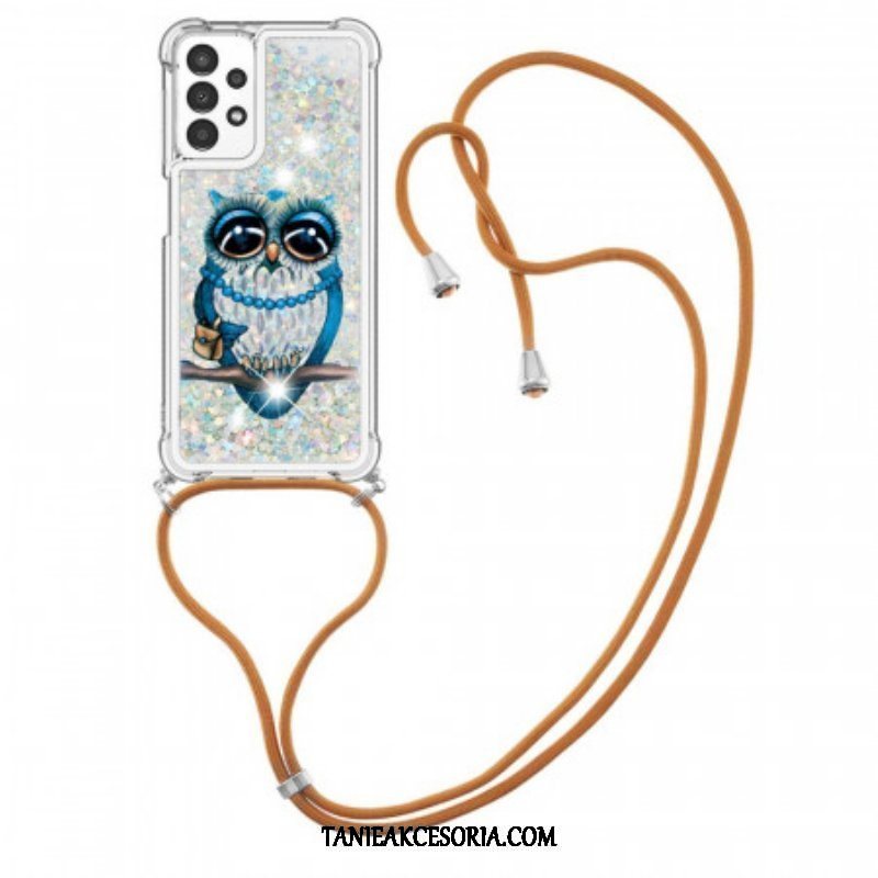 Etui do Samsung Galaxy A13 ze Sznurkiem Cekinowy Sznurek Miss Owl