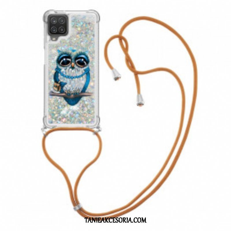 Etui do Samsung Galaxy M12 / A12 ze Sznurkiem Cekinowy Sznurek Miss Owl