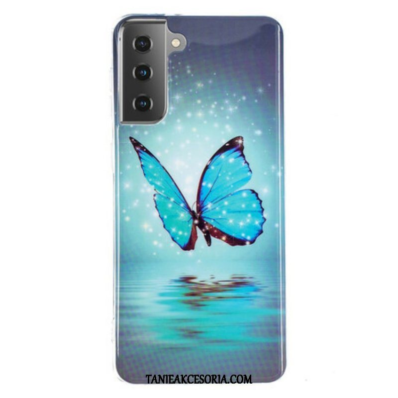 Etui do Samsung Galaxy S21 5G Fluorescencyjny Niebieski Motyl