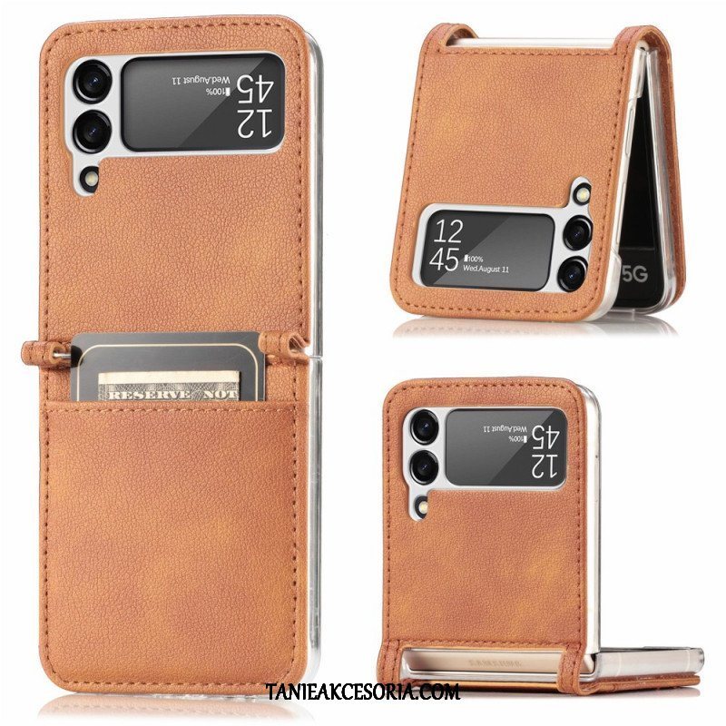 Etui do Samsung Galaxy Z Flip 3 5G Etui Folio Posiadacz Karty Ze Skóry Teksturowanej