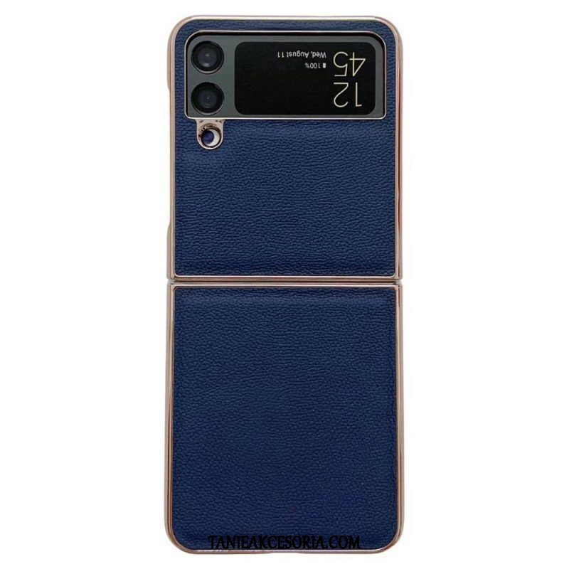 Etui do Samsung Galaxy Z Flip 4 Etui Folio Złote Krawędzie Z Prawdziwej Skóry